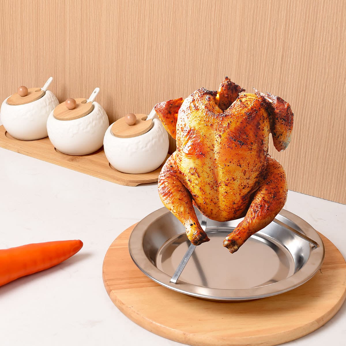 2-Pack Portable Vertical Chicken Roaster with Oil-Filtering Pan - 430