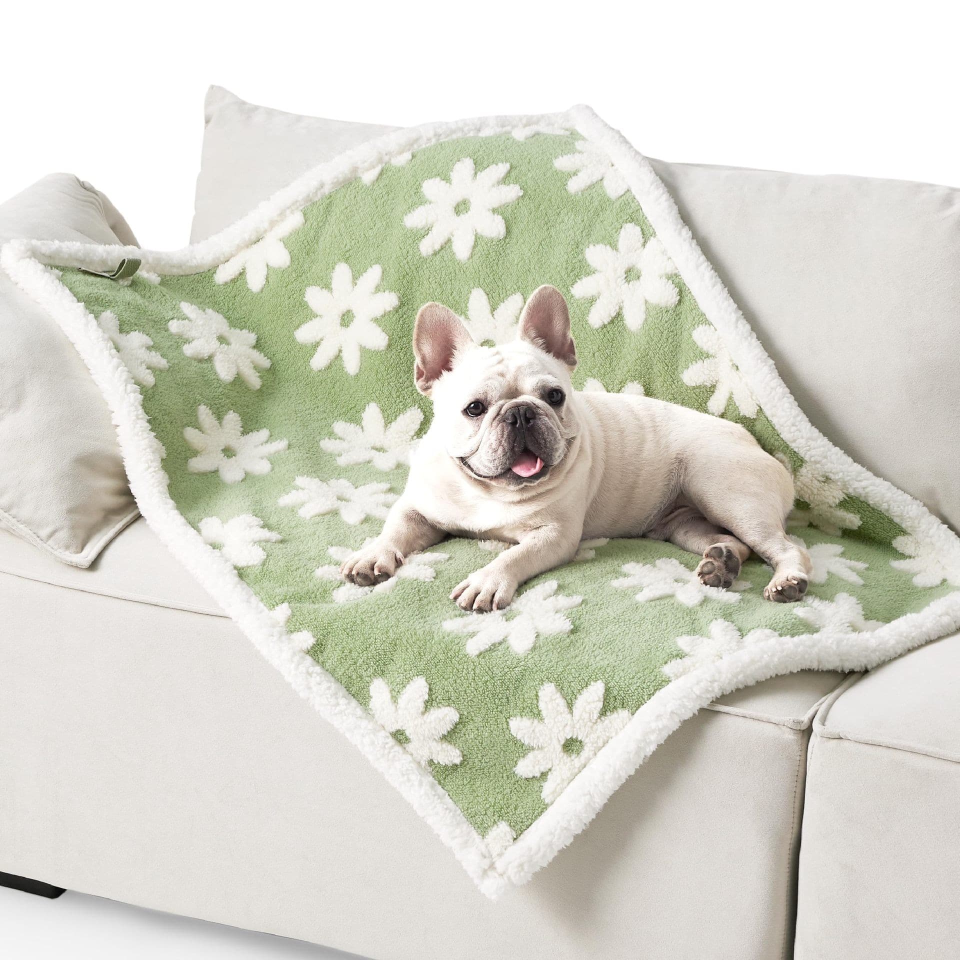 65 × 90 cm Waterproof Soft Sherpa Fleece Pet Blanket (Green Floral)