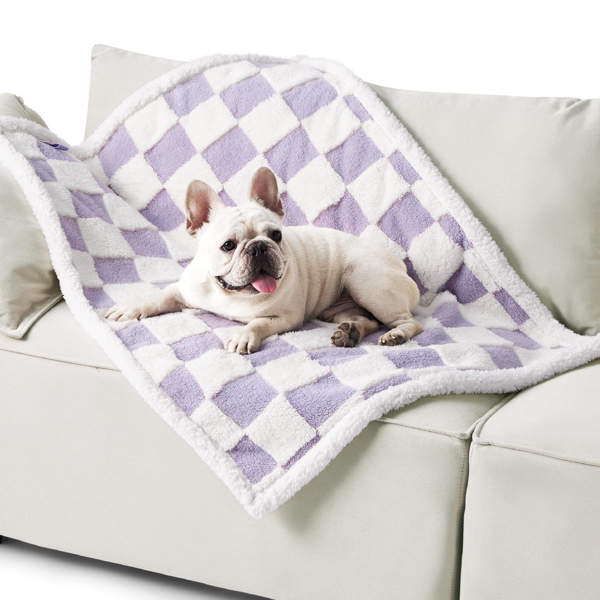 75 × 100 cm Waterproof Soft Sherpa Fleece Pet Blanket (Purple Gingham)