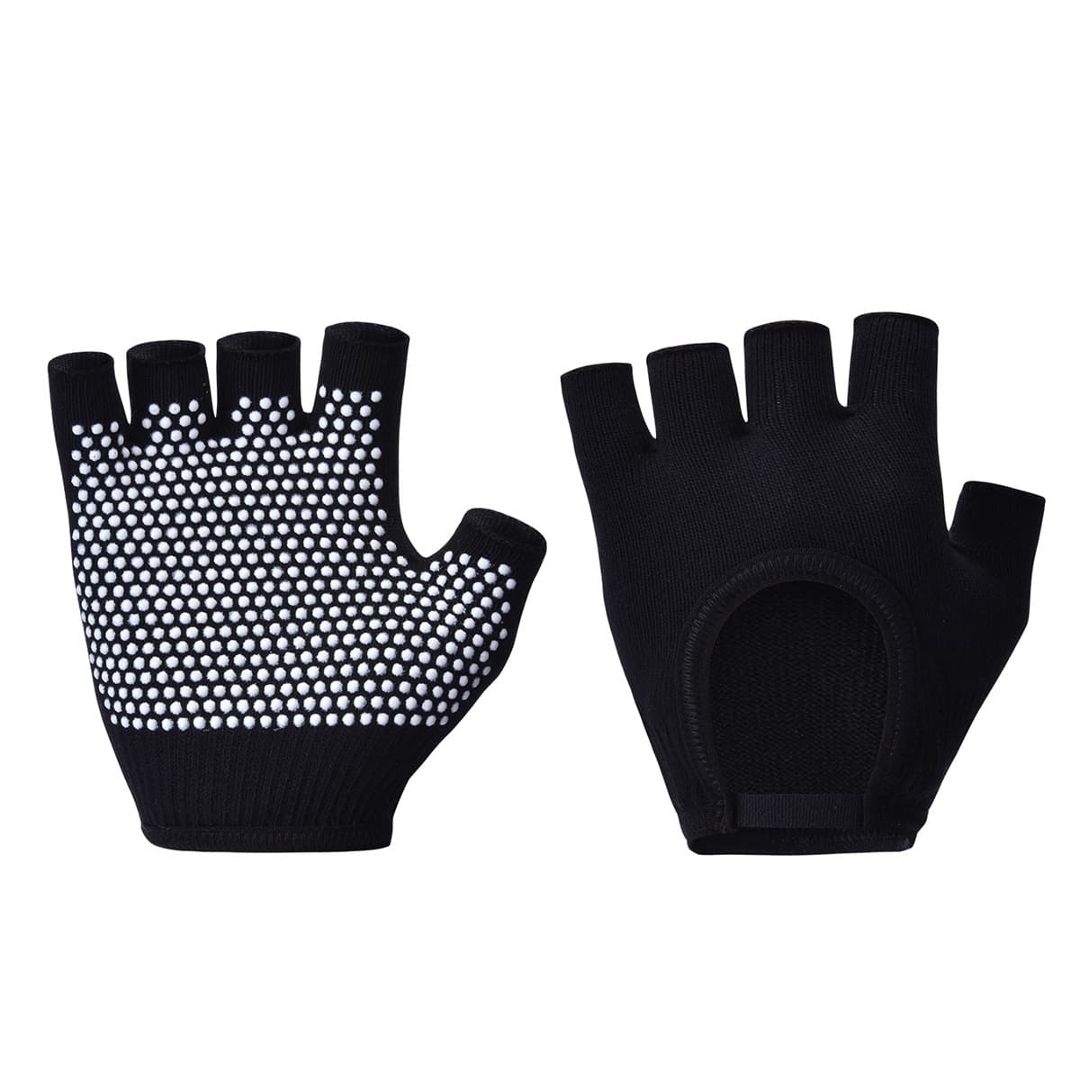 Black 2-Pack Women's Non-Slip Yoga Gloves - Open Back Half Finger Cotton