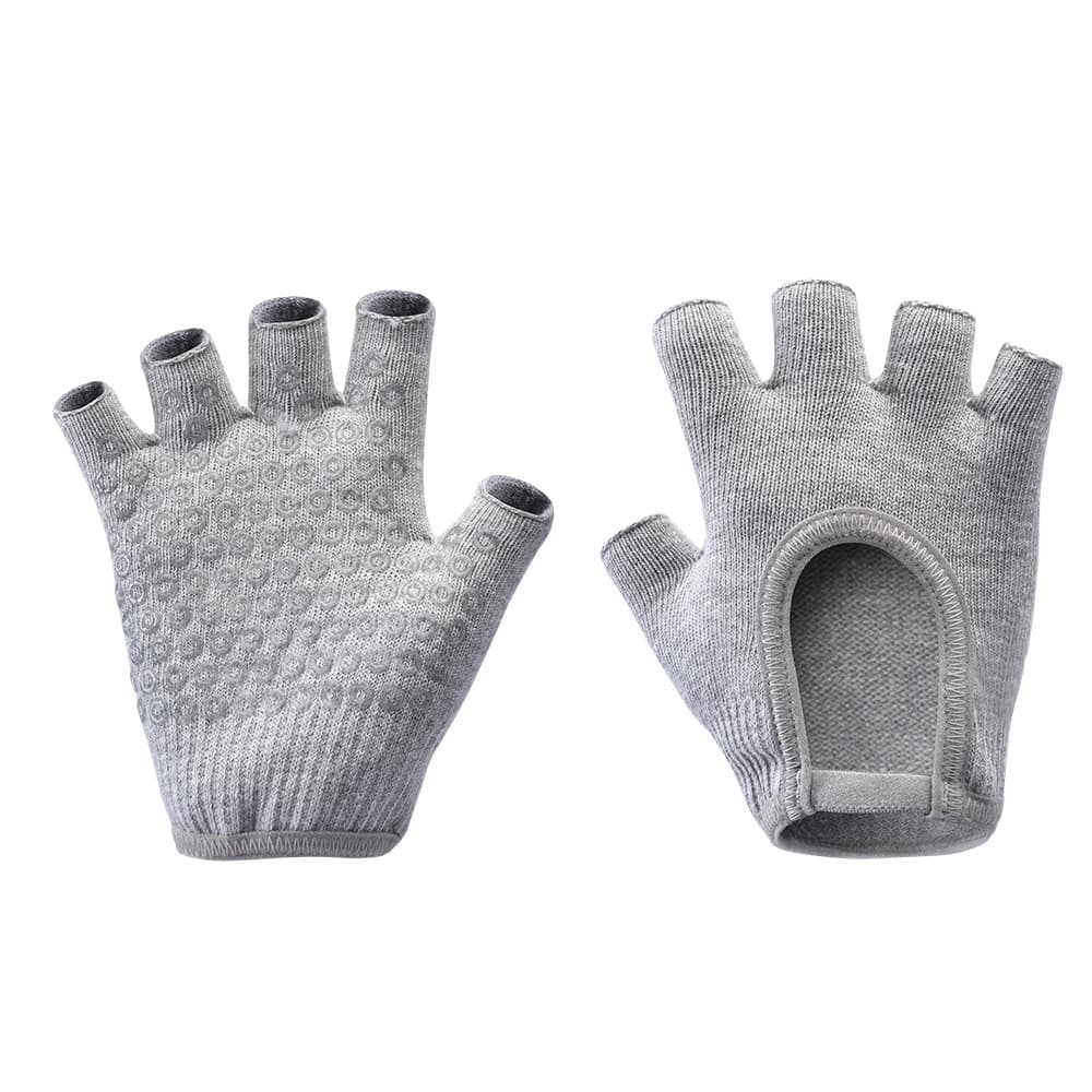 Grey 2-Pack Women's Non-Slip Yoga Gloves - Open Back Half Finger Cotton