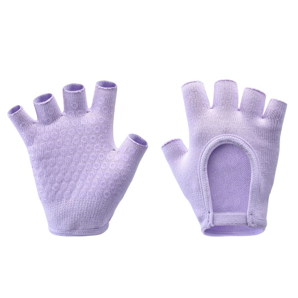 Purple 2-Pack Women's Non-Slip Yoga Gloves - Open Back Half Finger Cotton