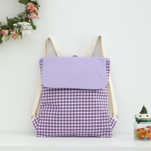 Purple Trendy Gingham Checkered Canvas Backpack - Aesthetic Student School