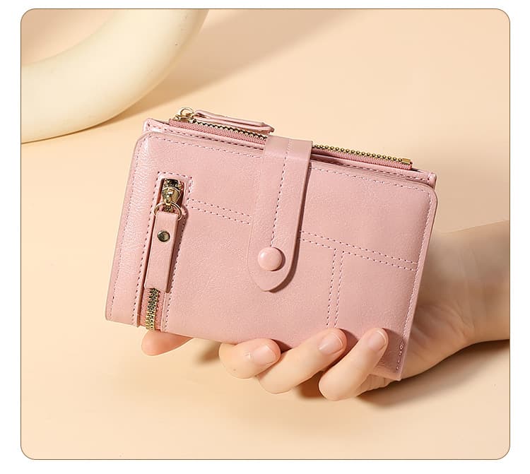 Pink Soft PU Leather Women's Wallet - Compact Foldable Wallet with Multiple