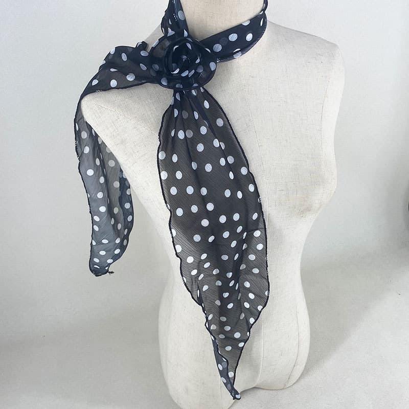2-Piece Black Dot Pattern Rose Flower Thin Scarf - and Versatile Neck Wrap
