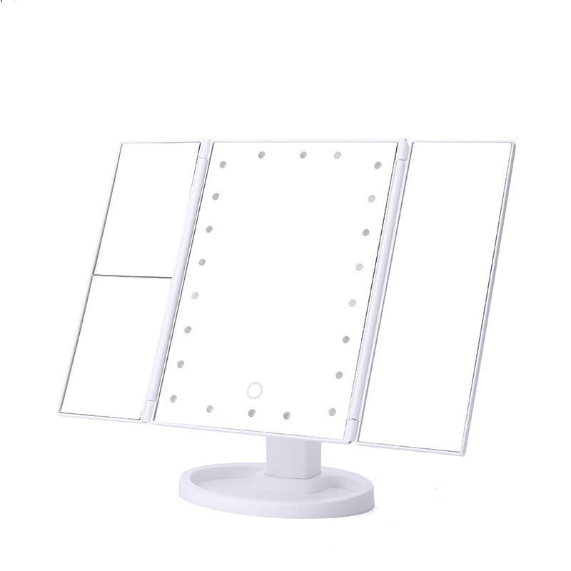 White 360° Rotating LED Tri-Fold Makeup Mirror - 22-Bulb Illuminated Vanity