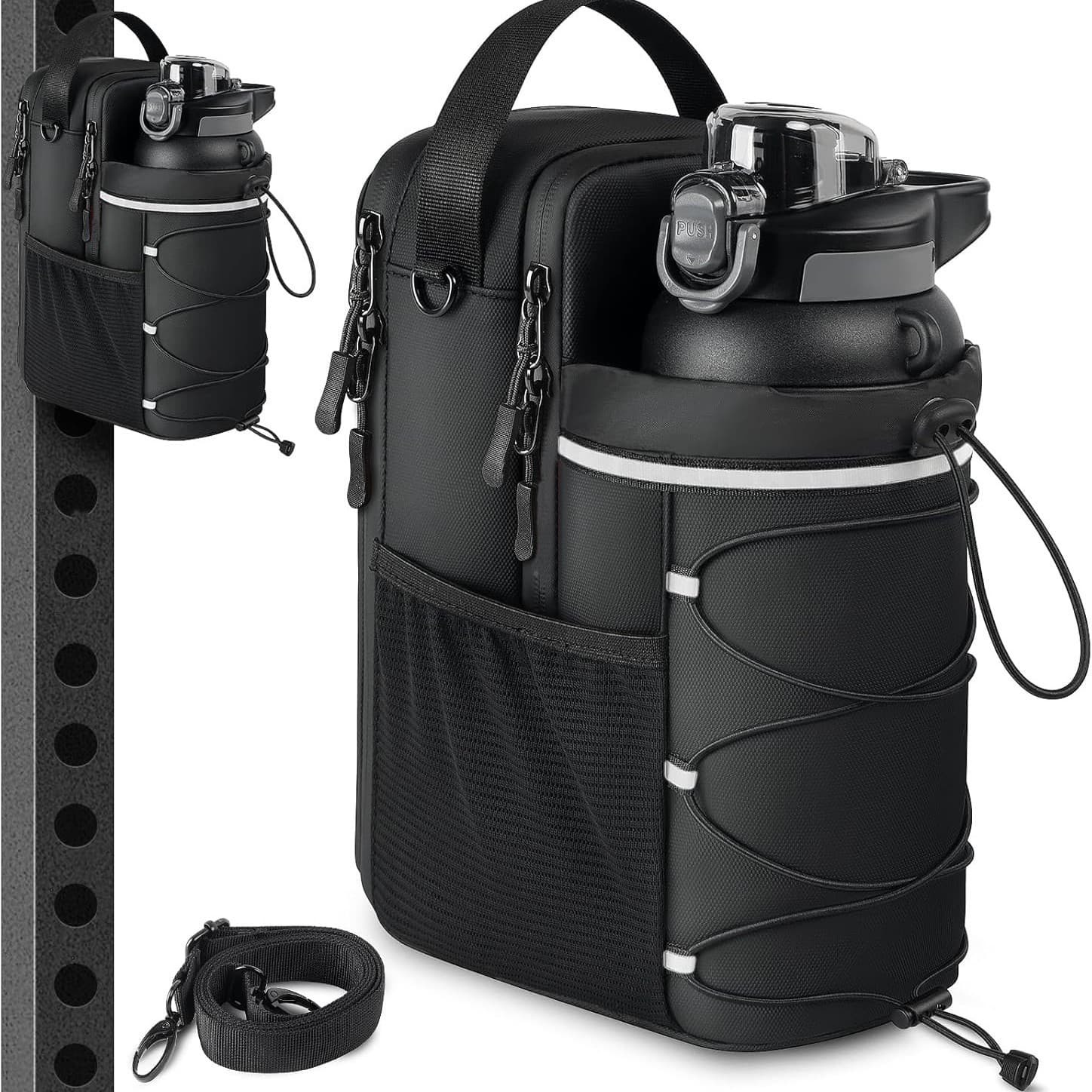 Black Magnetic Water Bottle Holster - Large-Capacity, Crossbody Carry Pouch