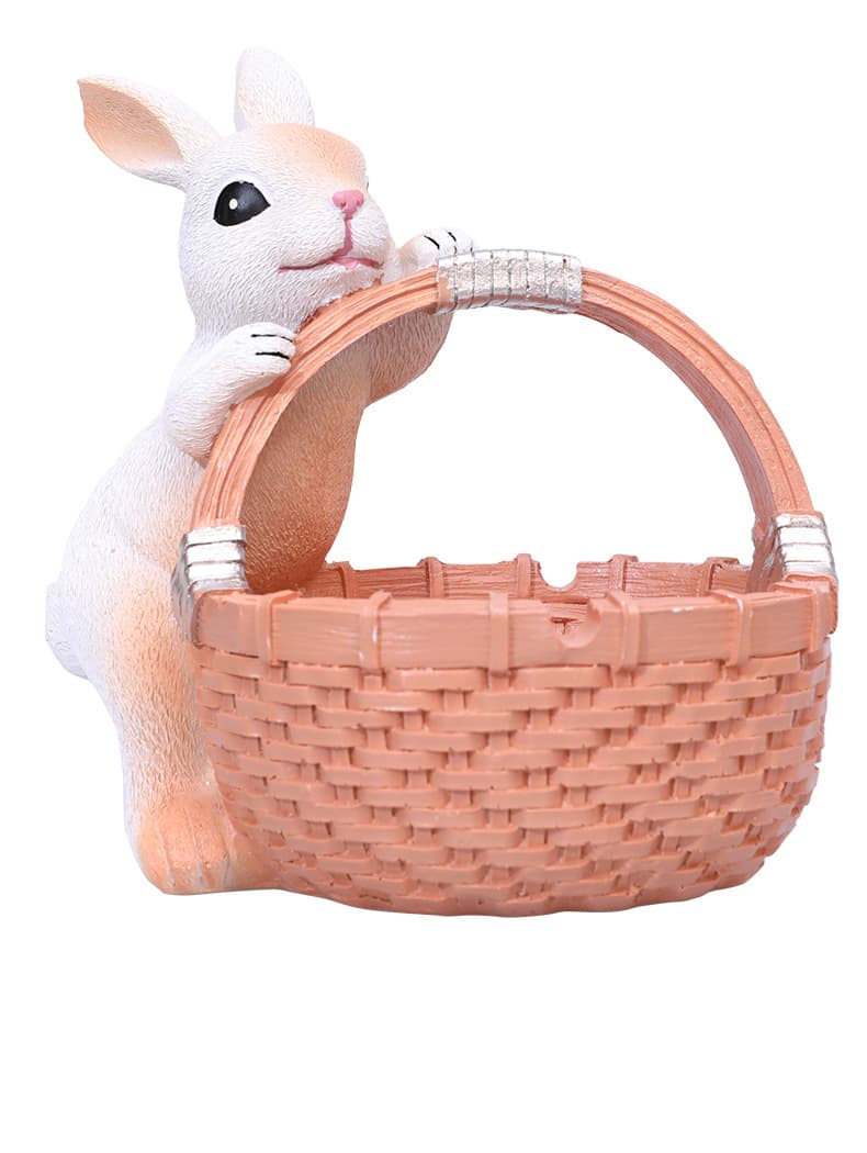Orange Easter Rabbit Resin Decor with Basket - Festive Home Ornament