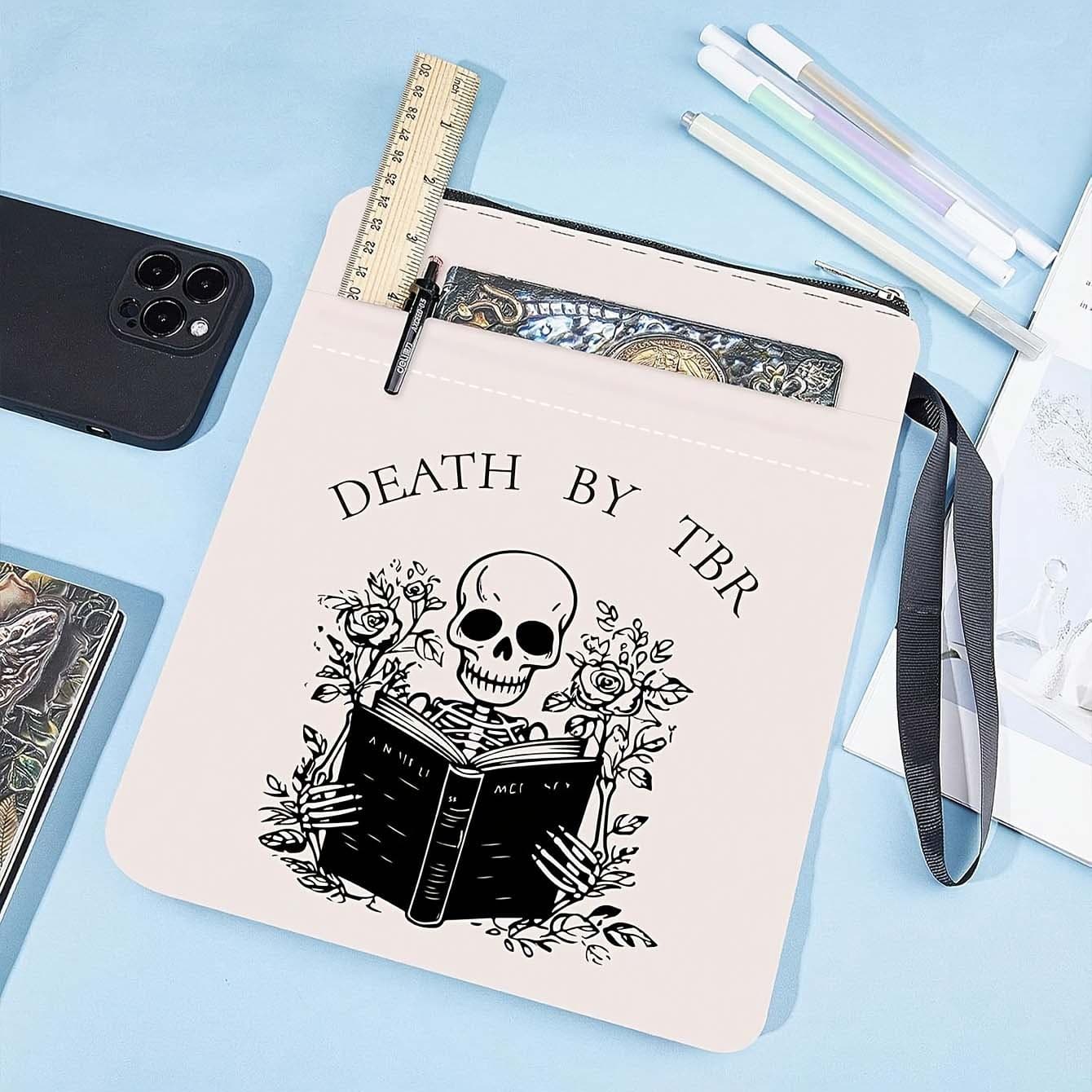 White Skeleton Zippered Book Sleeve with Printed Design