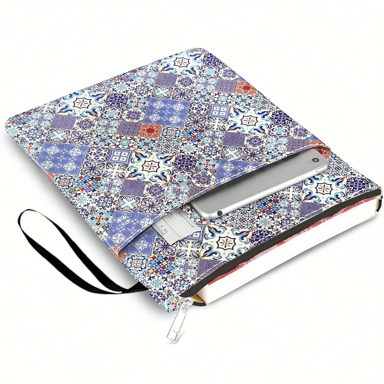 Bohemian check Zippered Book Sleeve with Printed Design