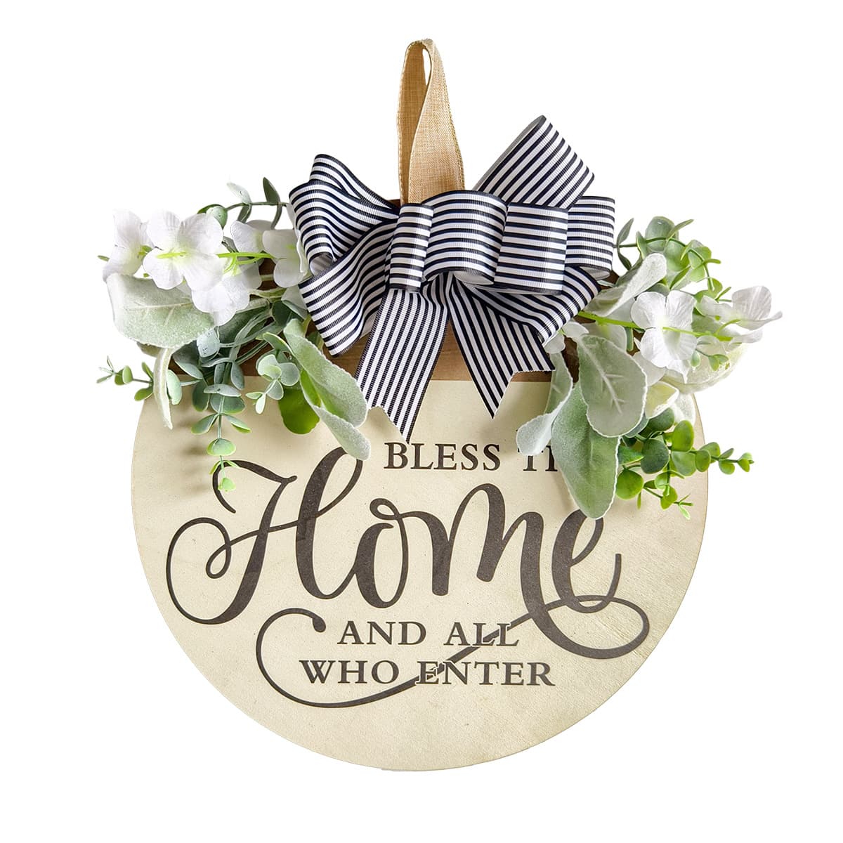 Rustic Wooden Door Hanger - "Bless This Home and All Who Enter" Round Sign