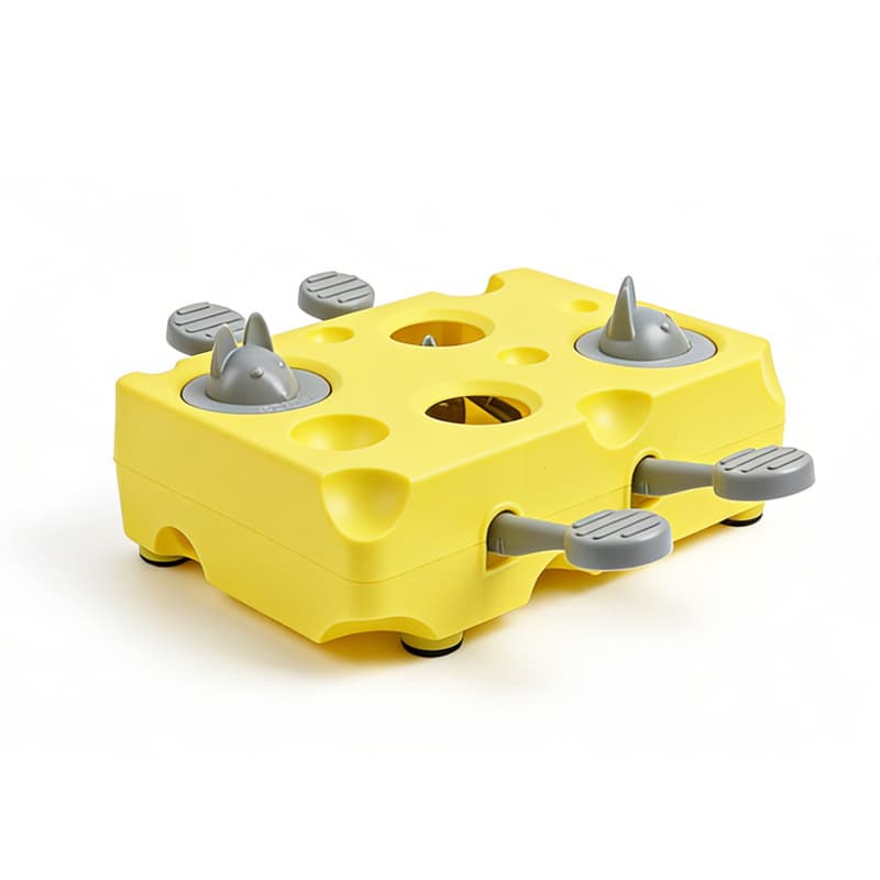 Yellow Cheese Whack-a-Mole Cat Toy - Interactive Treat Dispenser & Snack