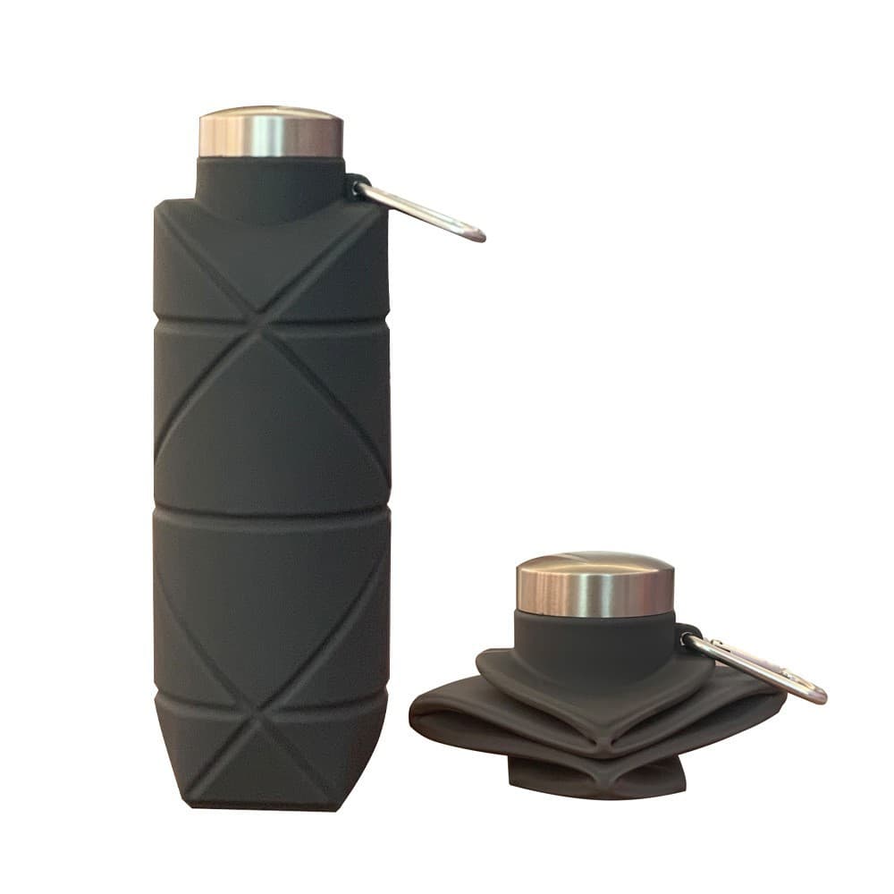 Grey 700 ml Collapsible Silicone Water Bottle with Diamond Pattern