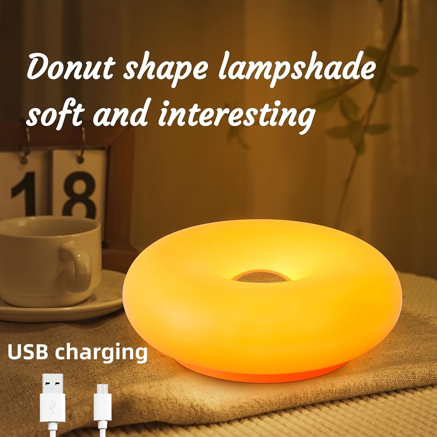 Retro Bauhaus Donut Bedside Lamp - Vibrant Orange Ambient - USB Plug-in