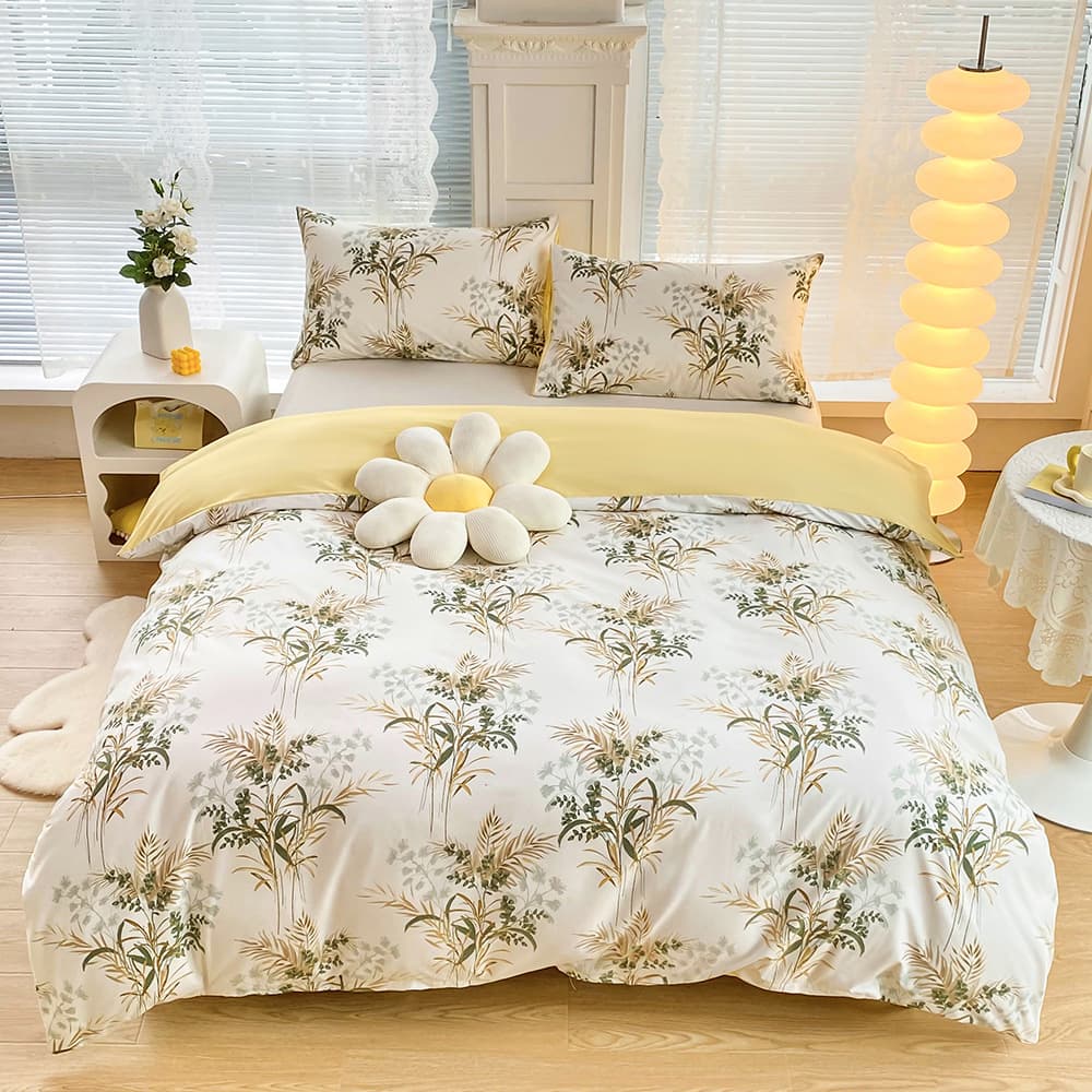4-Piece Yellow Bouquet Printed Soft-Touch Brushed - Size 1.5M 175 × 220 cm