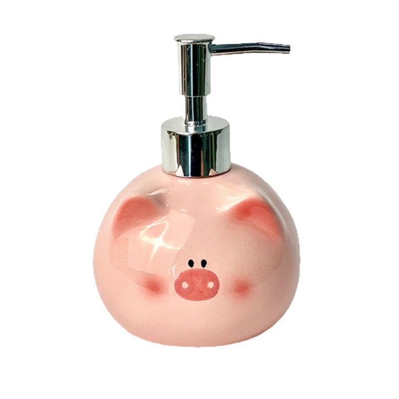 Pink Pig Ceramic Soap Dispenser with Pump - Bathroom Accessory for Lotion