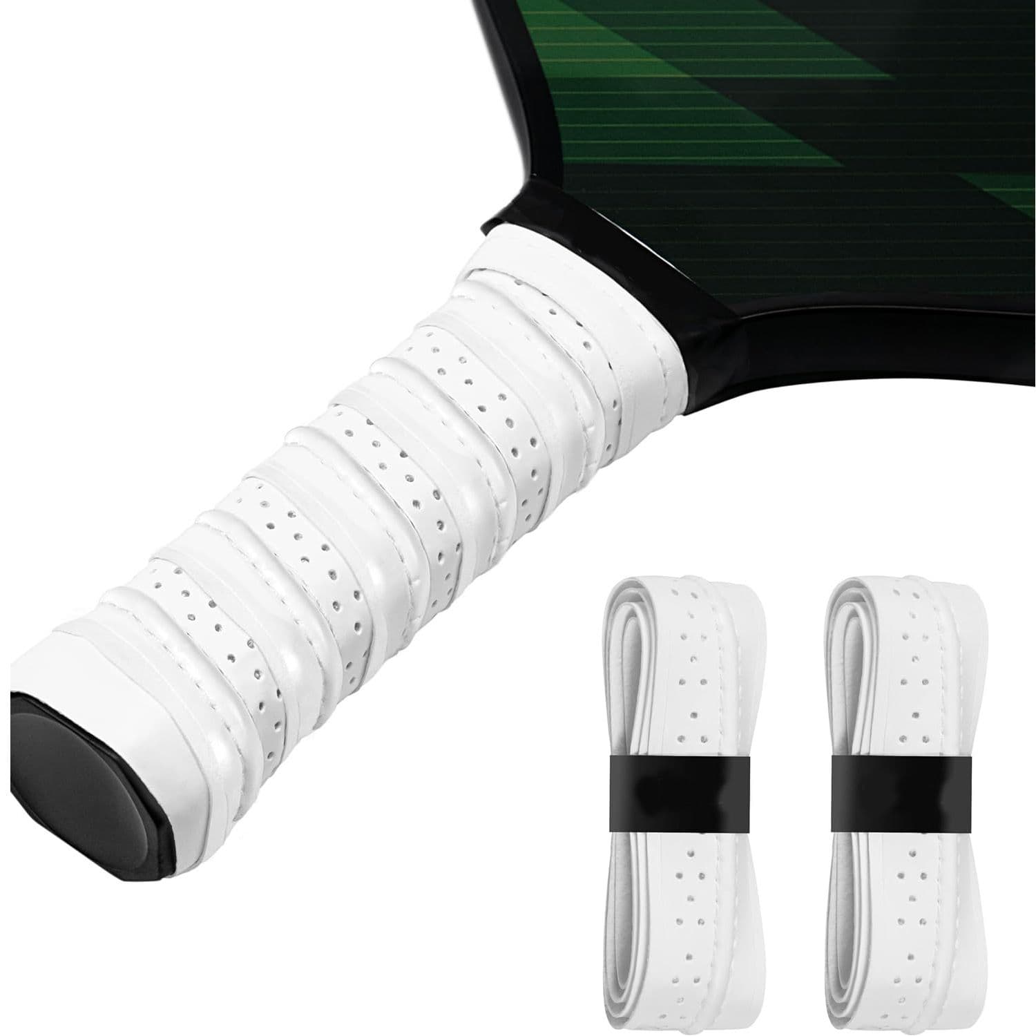 2-Pack White Anti-Slip PU Overgrip Tape for Pickleball, Tennis & Badminton