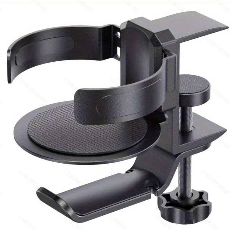 Black 2-in-1 Rotating Headphone and Cup Holder - No-Drill Aluminum Alloy