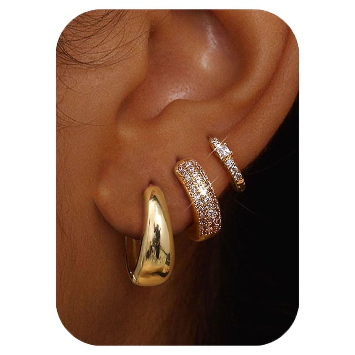 Cubic Zirconia Twisted Hoop Earring Set - 3-Piece CZ Inlay Copper Ear