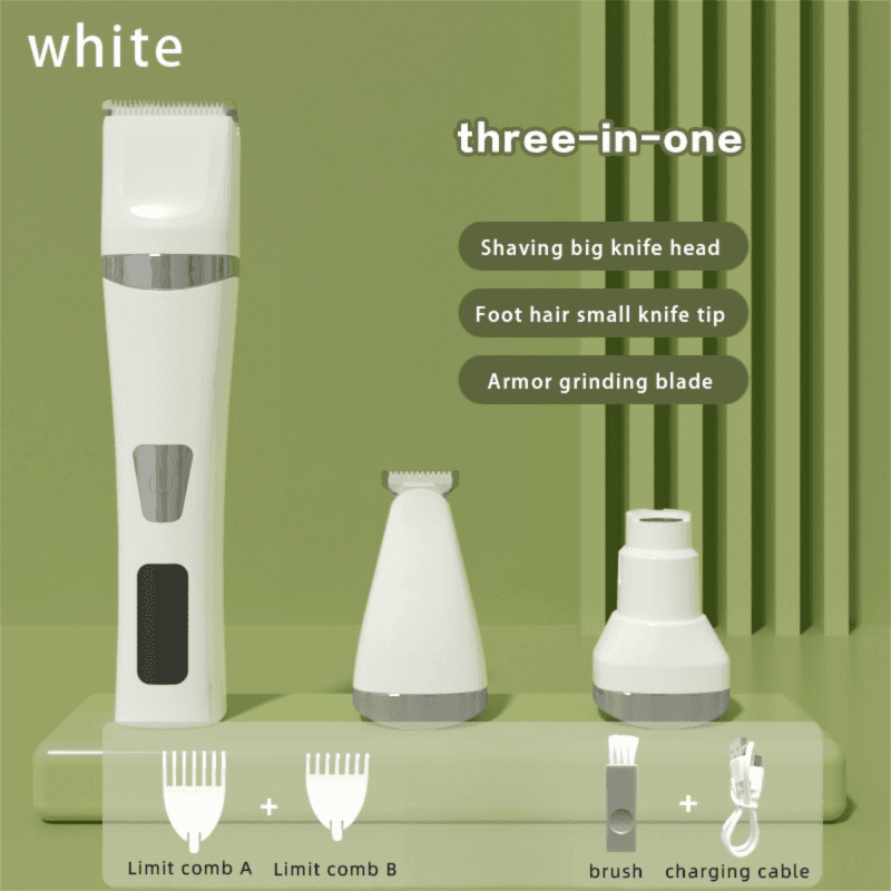 White Professional 3-in-1 Pet Grooming Kit - Low-Noise Rechargeable Dog Hair