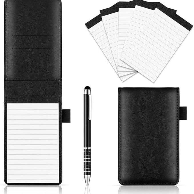 7-Piece Black Business A7 Pocket Notebook Set - PU Leather Memo Pad, 5 Memo