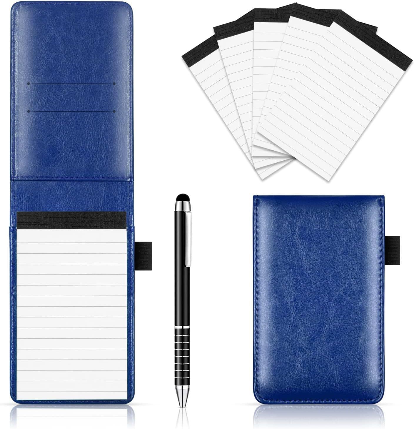 7-Piece Blue Business A7 Pocket Notebook Set - PU Leather Memo Pad, 5 Memo
