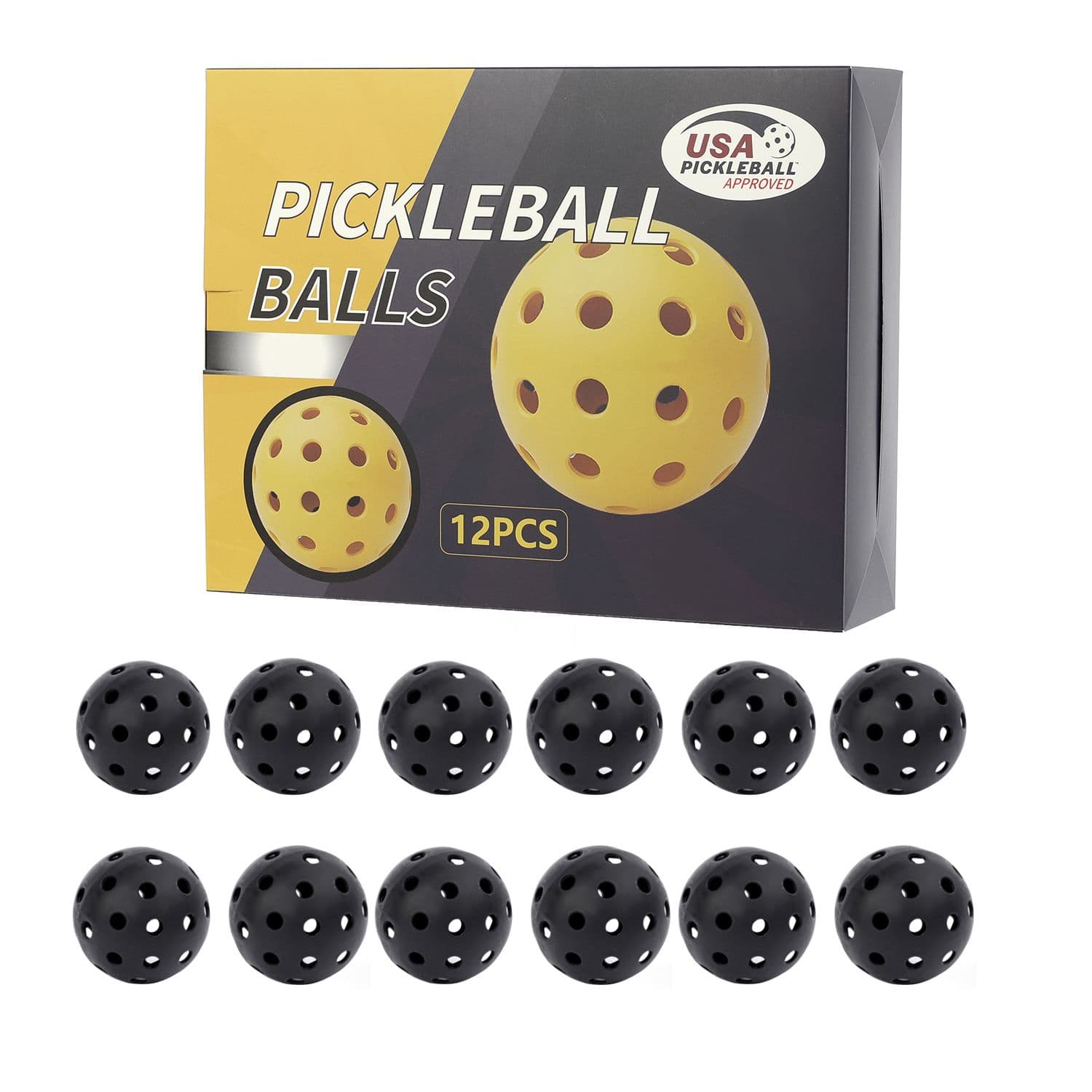 12-Pack Black Professional Outdoor Pickleballs in Deluxe Gift Box - Seamless
