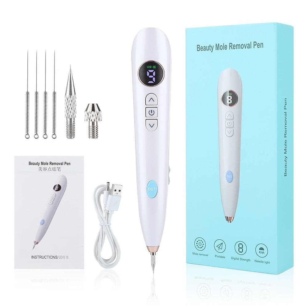 White USB Powered Physical Mole Removal Pen with LCD Display, 7 Needles