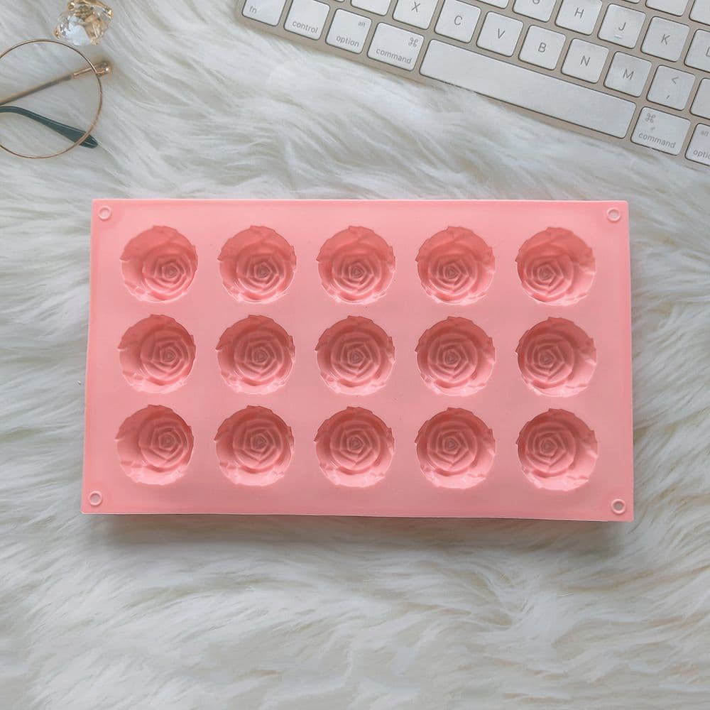 2-Piece Pink 3D Rose Shaped Silicone Baking Mold (15 Cavity) - Non-Stick