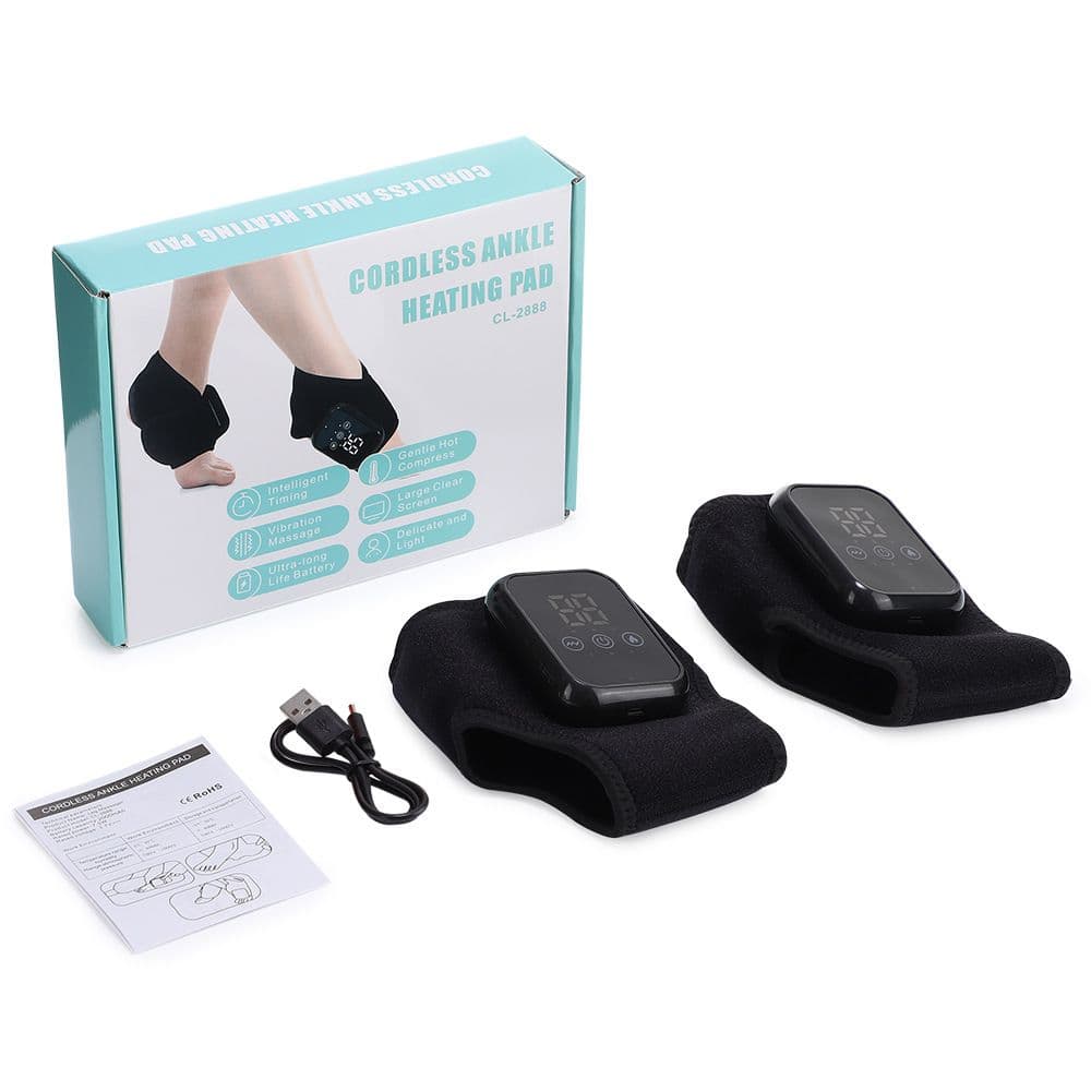 Black 2-piece Wireless Electric Ankle Massager with Heat and Vibration - 3
