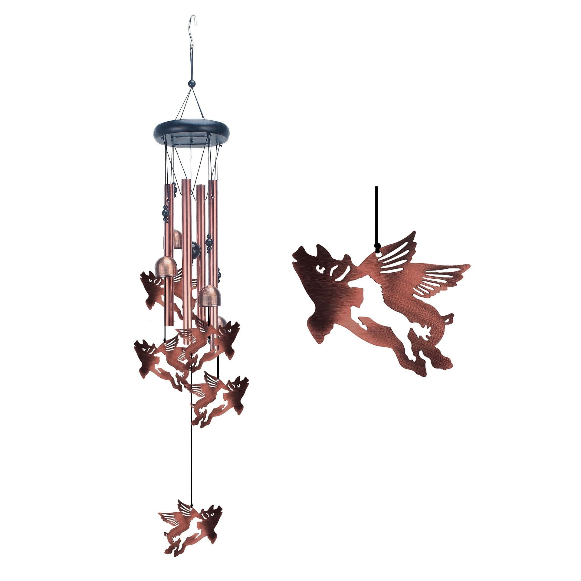 Openwork Flying Pig Metal Wind Chime - Adjustable Garden Decorative - W4303