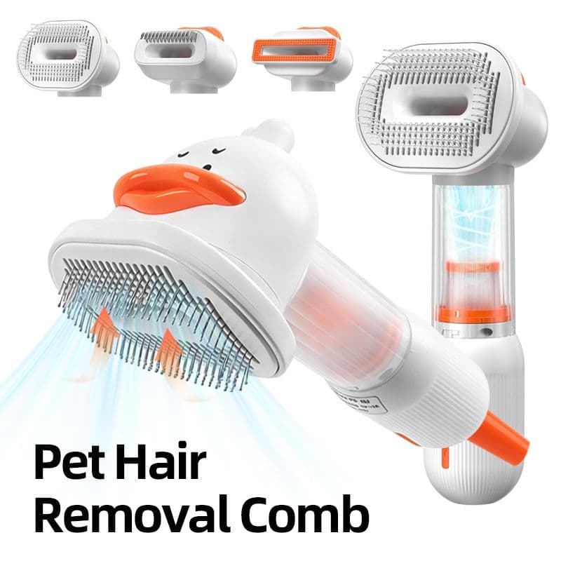 White Rechargeable Pet Grooming Vacuum Brush and Hair Deshedding Comb