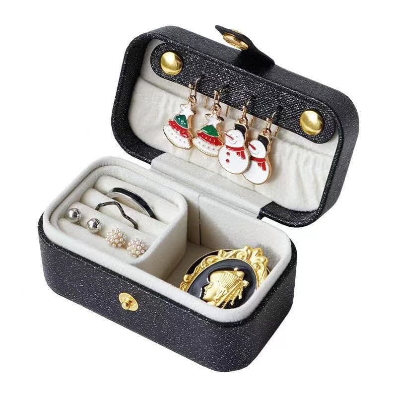Black Waterproof PU Leather Jewelry Travel Case with Removable Ring Tray