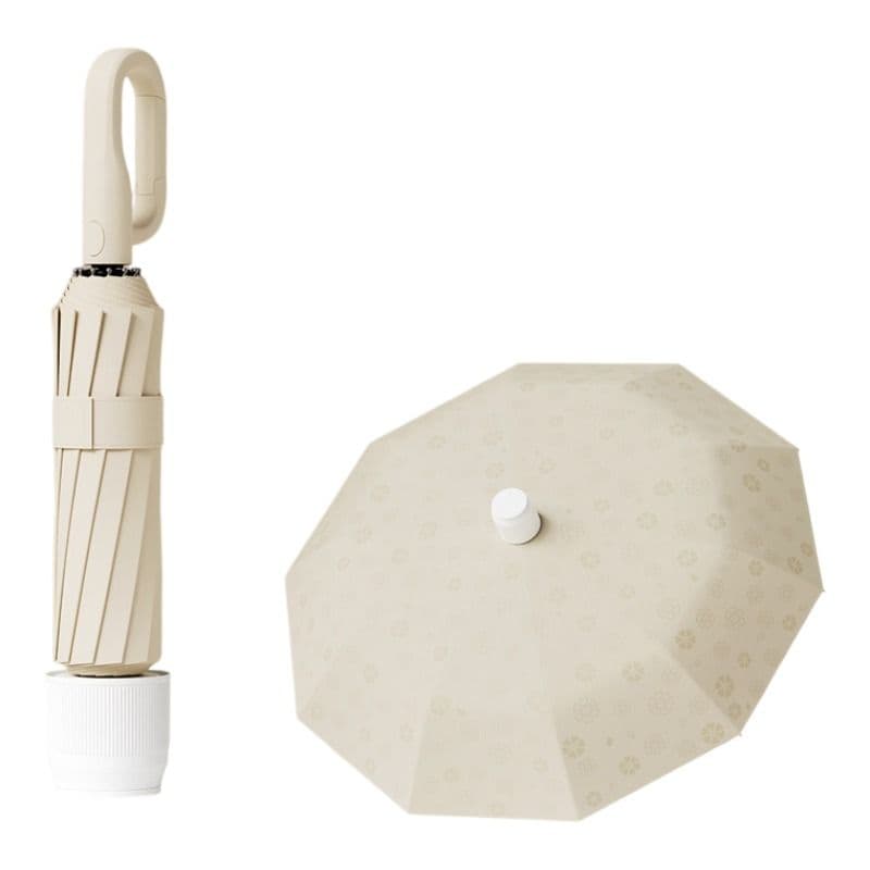 Beige Foldable Automatic Open Umbrella with Retractable Waterproof Sleeve