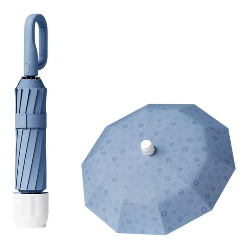Blue Foldable Automatic Open Umbrella with Retractable Waterproof Sleeve