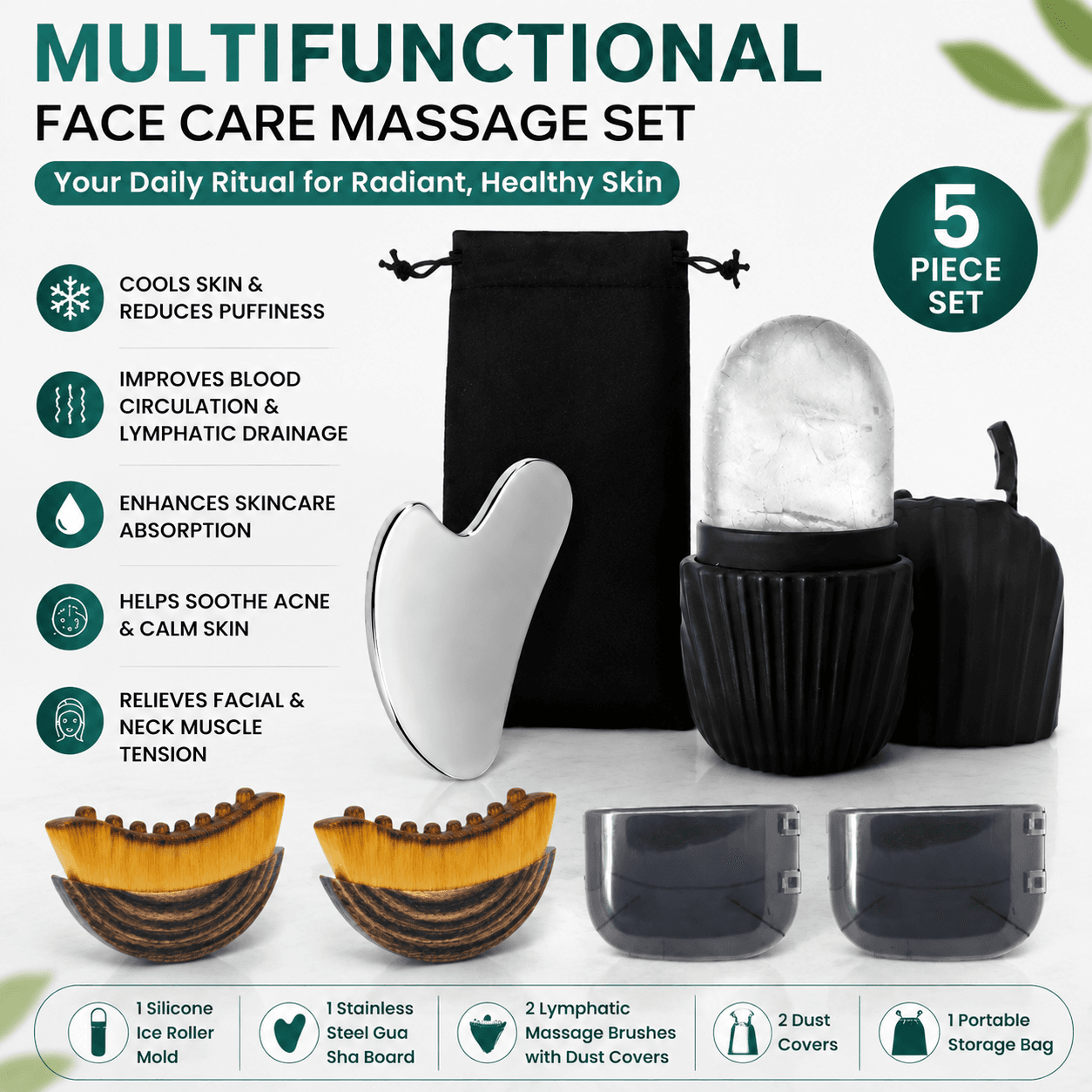 Multifunctional Skincare & Massage Kit with 80 ml Black Silicone Facial Ice