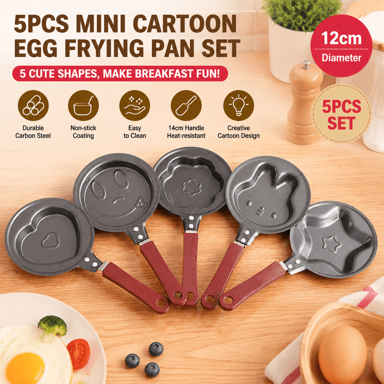 5 Piece Mini Nonstick Egg Frying Pan Set