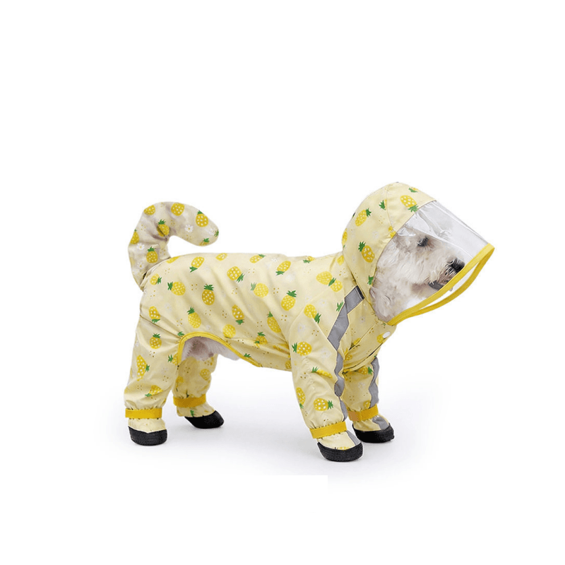 Yellow S size Pineapple Print Full-Cover Dog Raincoat with Transparent Hood