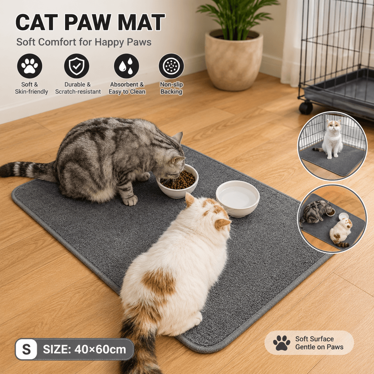 Grey S size 40 × 60 cm Soft Cat Scratching Mat & Lounge Bed - Grey 40 60 cm