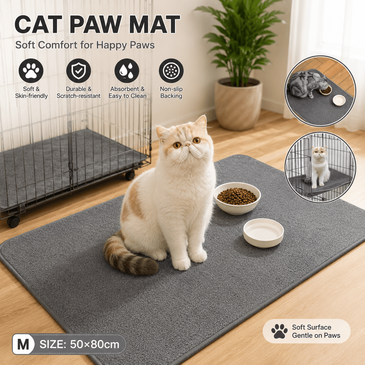 Grey M size 50 × 80 cm Soft Cat Scratching Mat & Lounge Bed - Grey 50 80 cm
