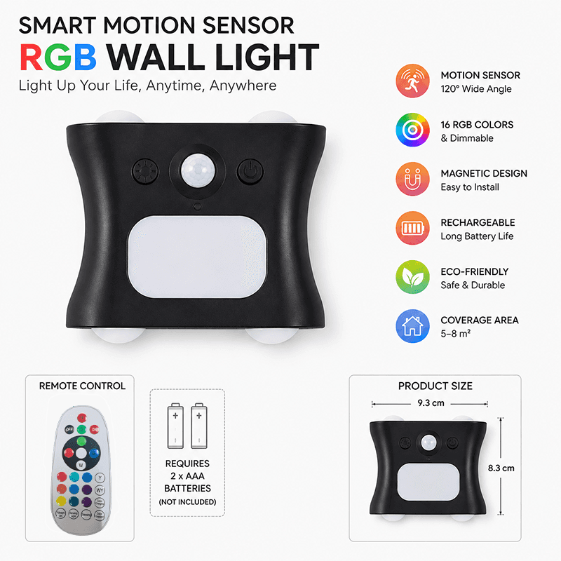 Black Motion Sensor Wall Light, Rechargeable Magnetic LED Ambient Wall Lamp