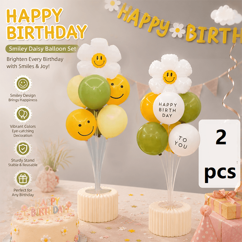 2 Pack Daisy Birthday Balloon Table Centerpiece Set("Happy - Pale yellow