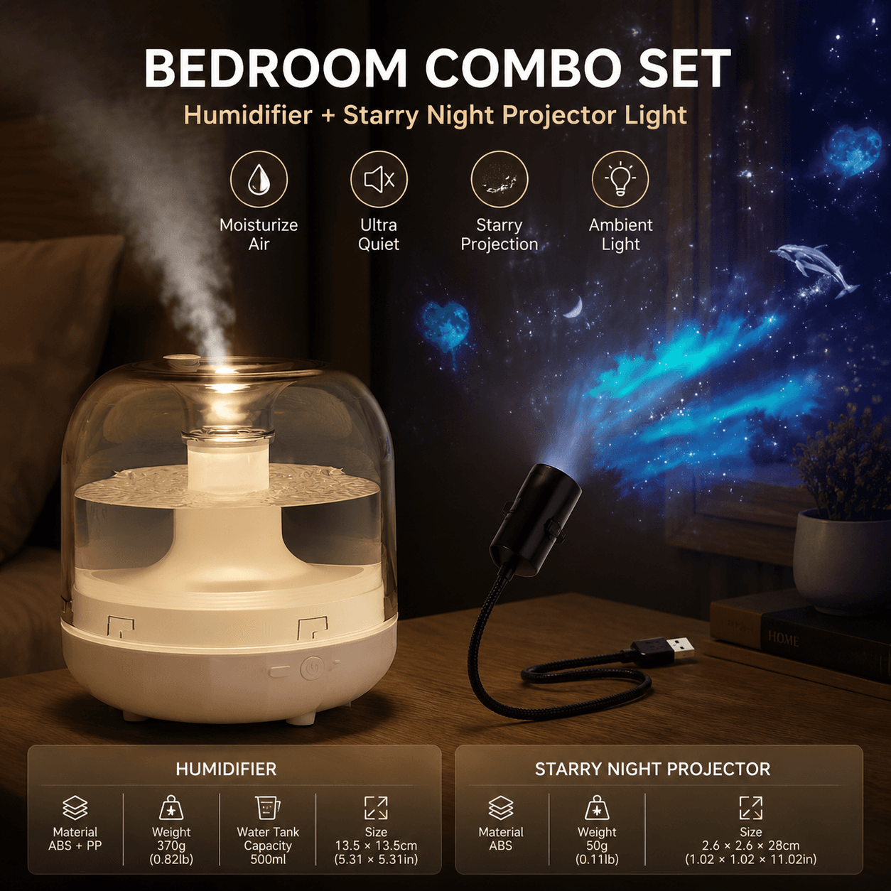 2-piece Bedroom Atmosphere Bundle - White Ultrasonic Aroma diffuser
