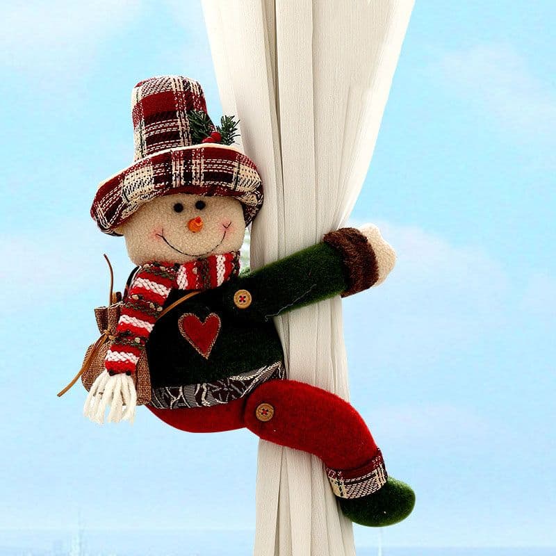 Christmas Snowman Curtain Tiebacks 2-Piece Set, Festive Plush Curtain
