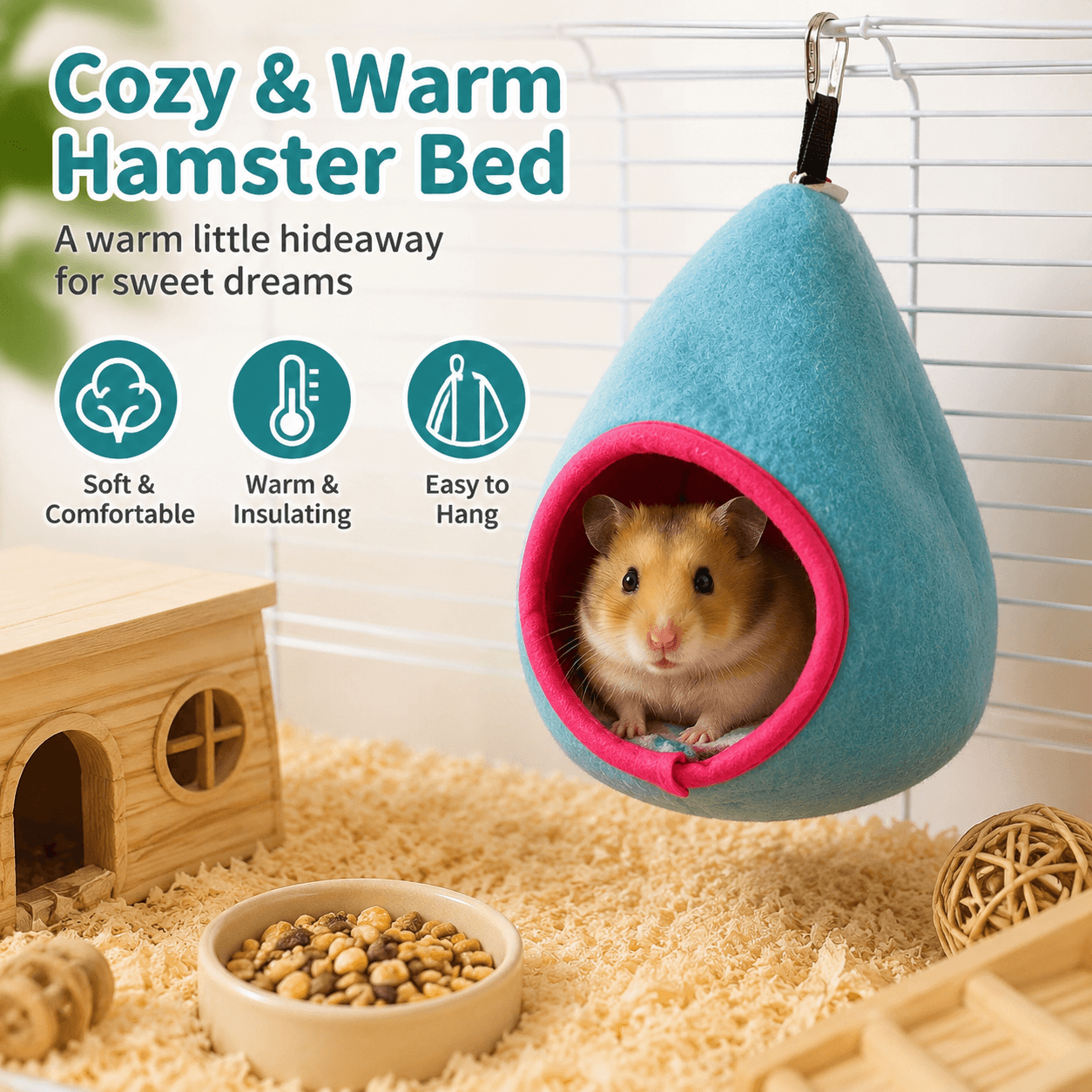 Blue Soft Cozy Hamster Bed Small Pet Sleeping Nest for Winter Guinea Pig