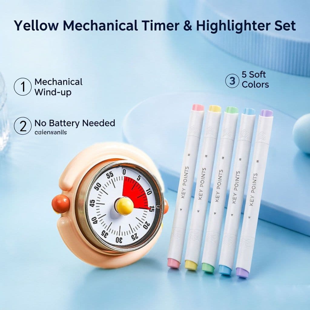 Macaron Pastel Dual-Tip Highlighter & Magnetic Mechanical Timer (Pink) Set
