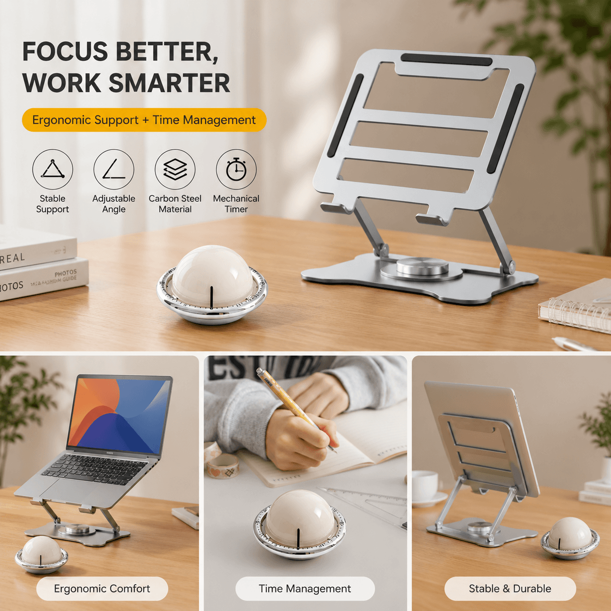 360° Rotating Laptop Stand (Silver) & Magnetic Mechanical - Silver Beige