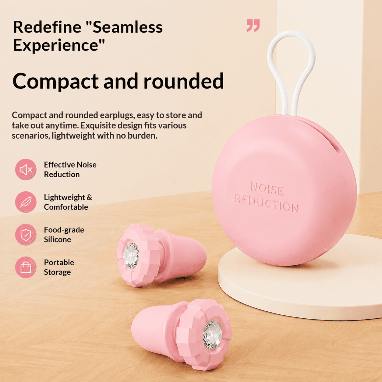 Pink Diamond-Encrusted Noise Reduction Earplugs with Anti-Lost Lanyard