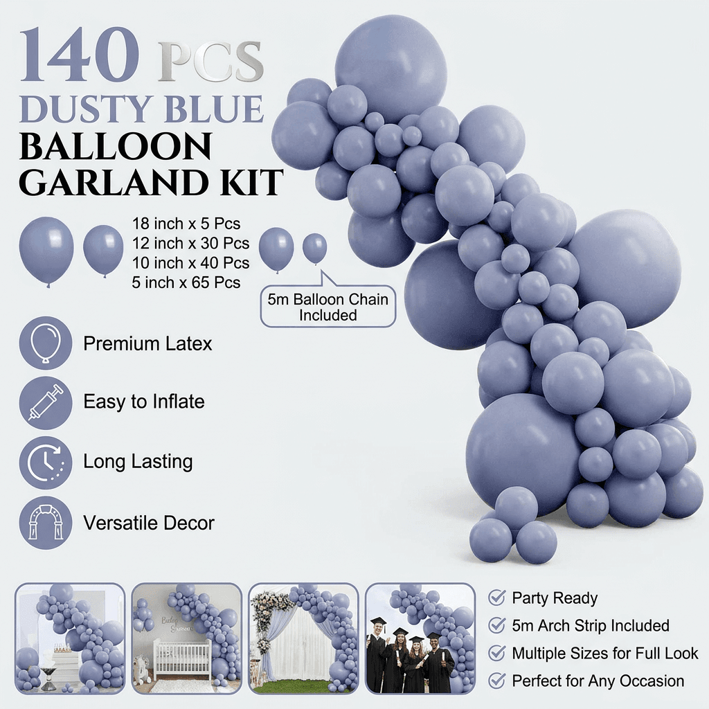 140-Piece Grayish blue Balloon Garland Kit Latex Balloon Arch Set