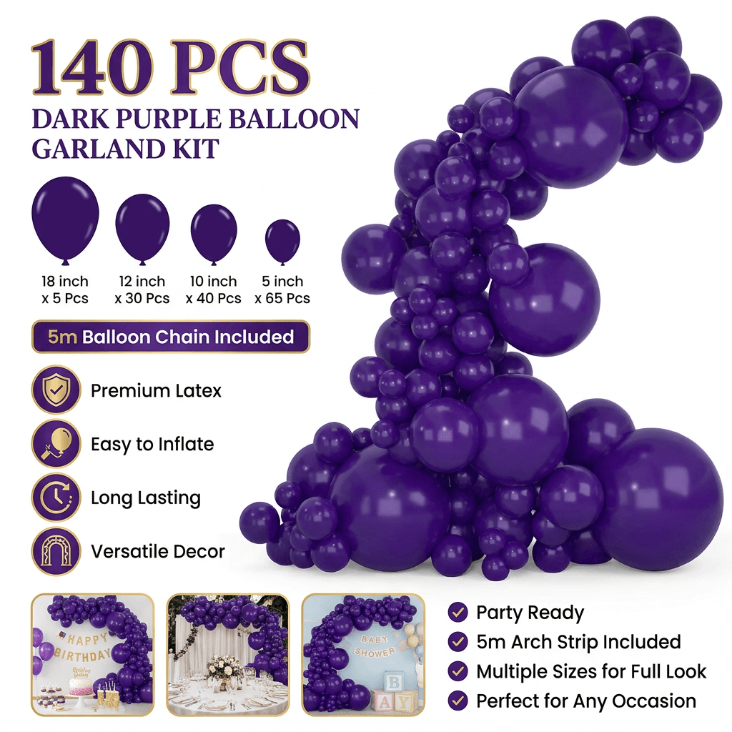 140-Piece Deep purple Balloon Garland Kit Latex - Deep Purple Decoration